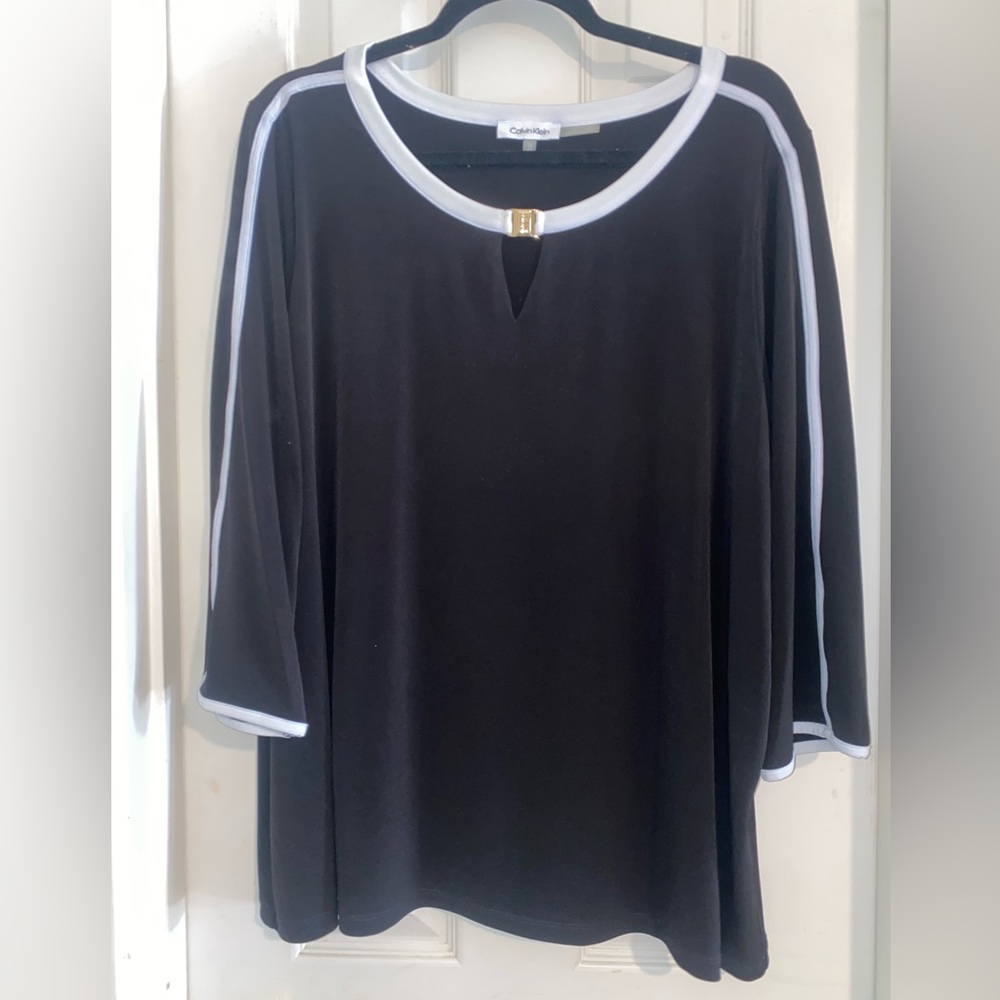 Calvin Klein Black‎ Blouse with White Trim